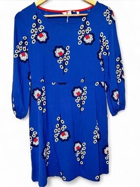 Boden LucieTunic Blue Floral 3/4 Sleeve Midi Dress 6 Boho Preppy Casual Coquette